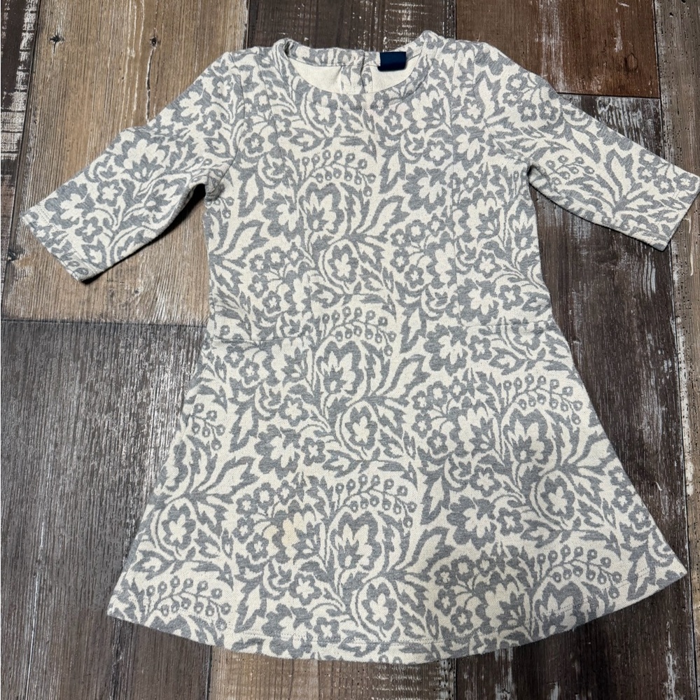 Girls' Cream and Gray Floral Knit Dress